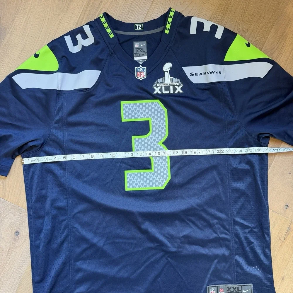 Russell Wilson 3 Seattle‎ Seahawks Jersey Mens XXL Blue NFL Nike Super Bowl XLIX